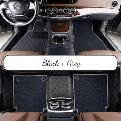 BLACK & BLACK STITCHING DIAMOND BASE WITH GRAY TOP CARPET DOUBLE LAYER CAR MAT SET