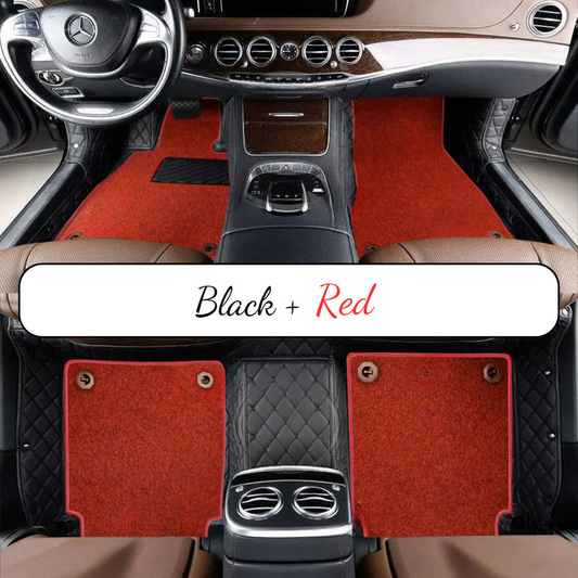 BLACK & BLACK STITCHING DIAMOND BASE WITH RED TOP CARPET DOUBLE LAYER CAR MAT SET