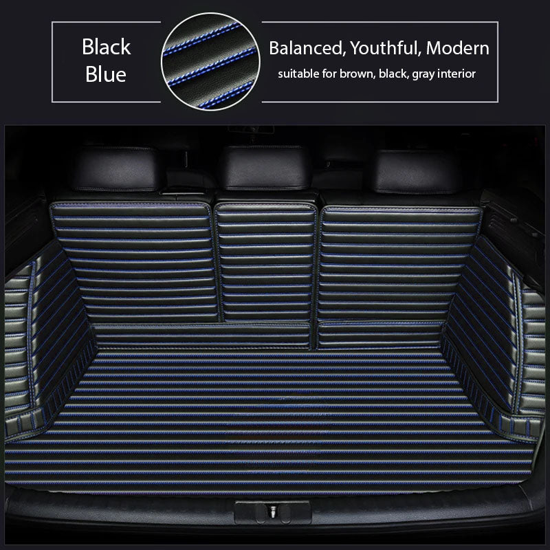 BLACK & BLUE STITCHING 3D SERIES STRIPE LUXURY TRUNK CAR MATS SET