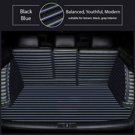BLACK & BLUE STITCHING 3D SERIES STRIPE LUXURY TRUNK CAR MATS SET