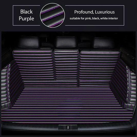 BLACK & PURPLE STITCHING 3D SERIES STRIPE LUXURY TRUNK CAR MATS SET