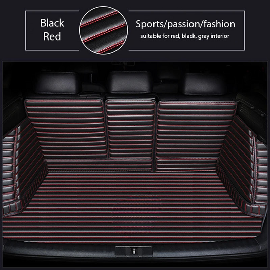 BLACK & RED STITCHING 3D SERIES STRIPE LUXURY TRUNK CAR MATS SET