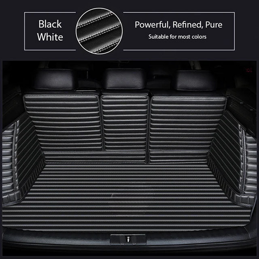 BLACK WHITE STITCHING 3D SERIES STRIPE LUXURY TRUNK CAR MATS SET