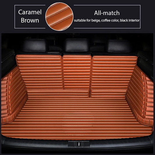 CARAMEL BROWN 3D SERIES STRIPE LUXURY TRUNK CAR MATS SET