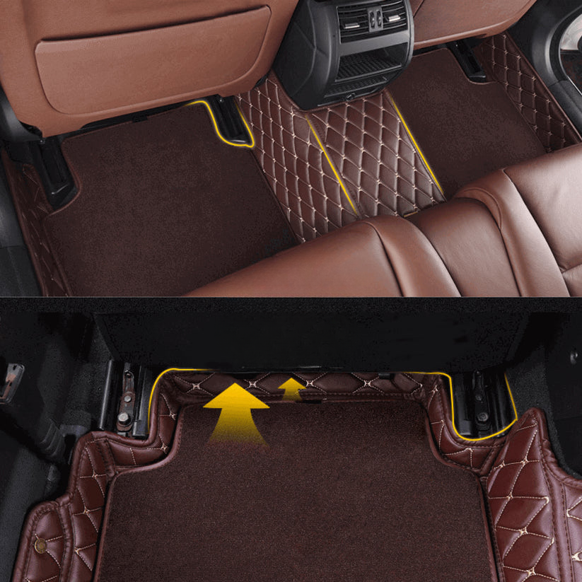 BLACK & BLACK STITCHING DIAMOND BASE WITH GRAY TOP CARPET DOUBLE LAYER CAR MAT SET