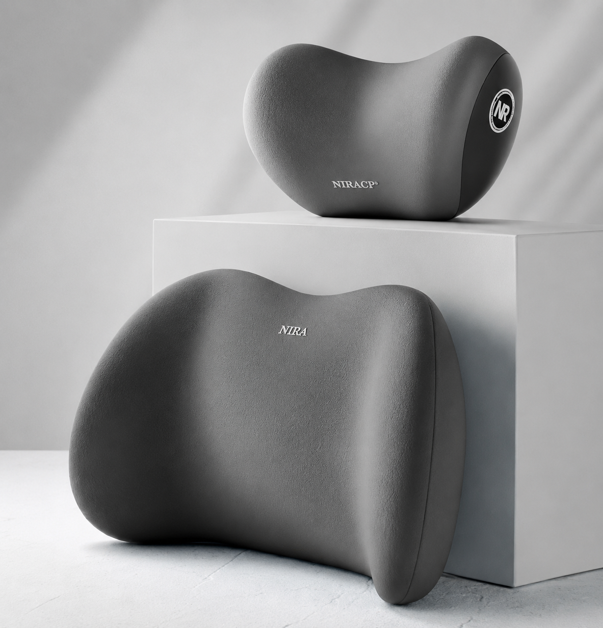 Memory Foam Car Neck Pillow – Ergonomic Headrest & Lumbar Support Cushion with Washable Cover